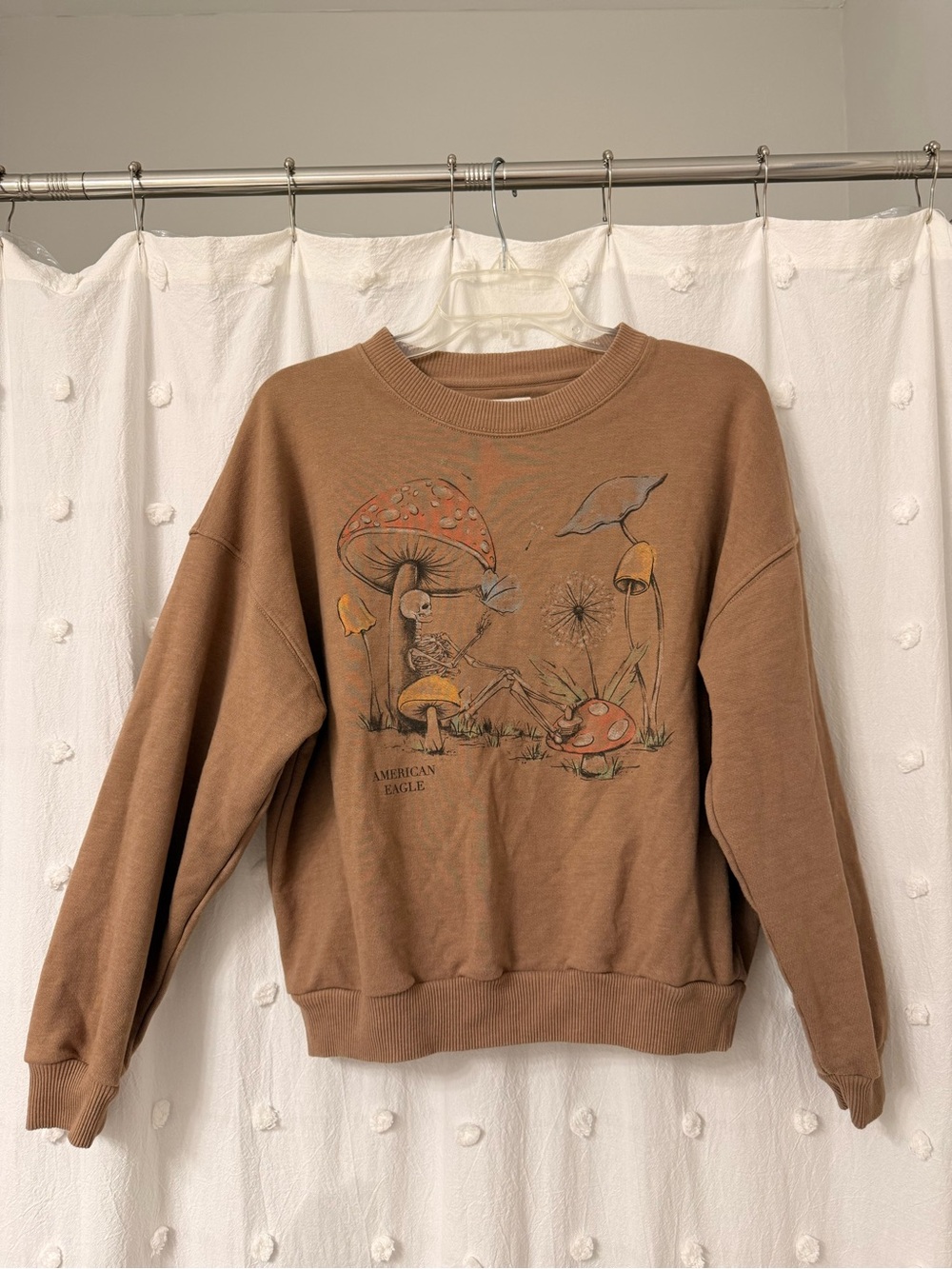 American Eagle Outfitters Brown Mushroom Graphic Crewneck Sweatshirt